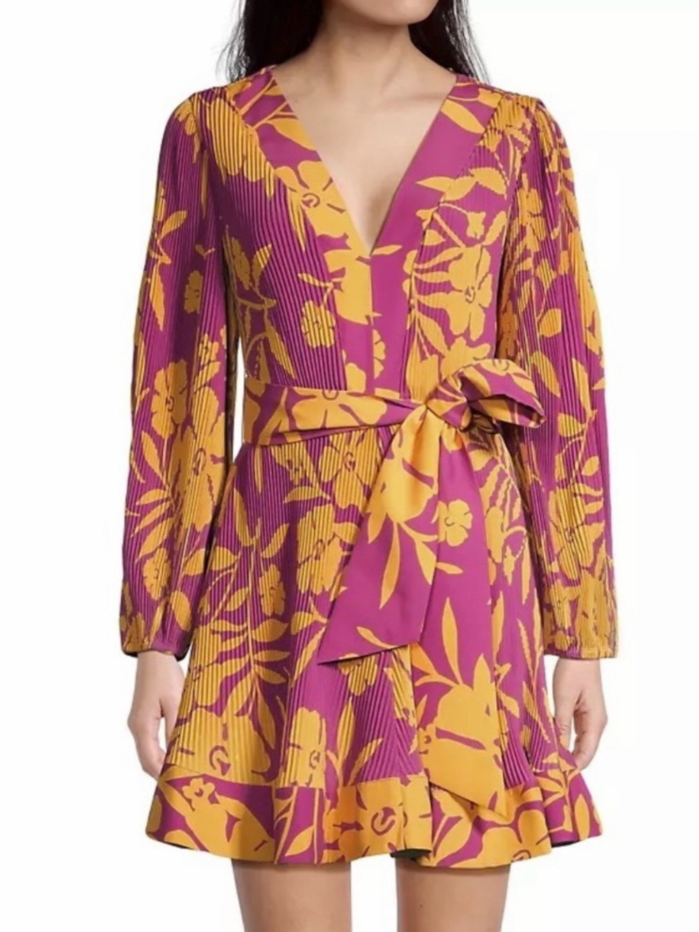 Milly Liv Marigold Aroma Pleated Floral Wrap Dress